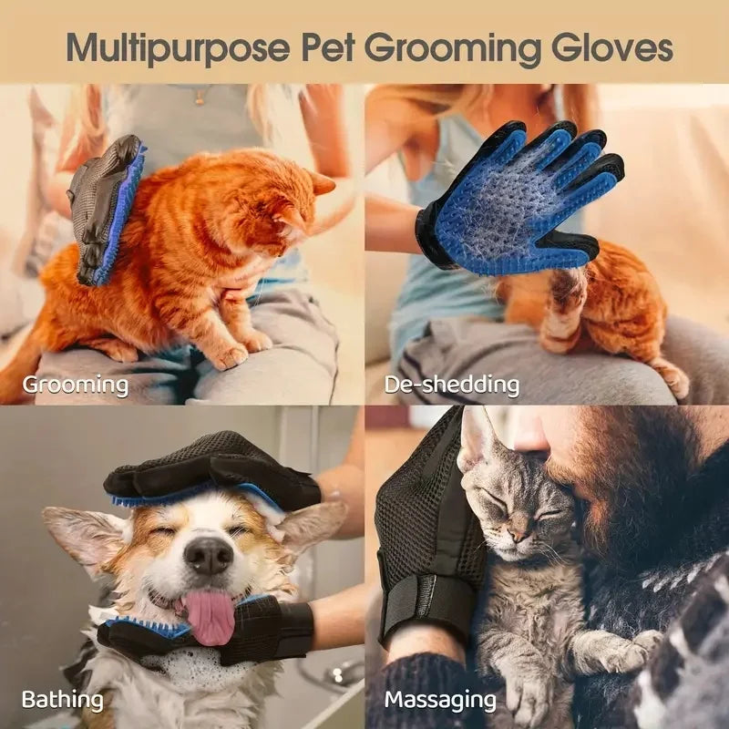 2-in-1 Pet Grooming Glove (One pair of Deshedding & Massage mitts for Dogs and Cats)