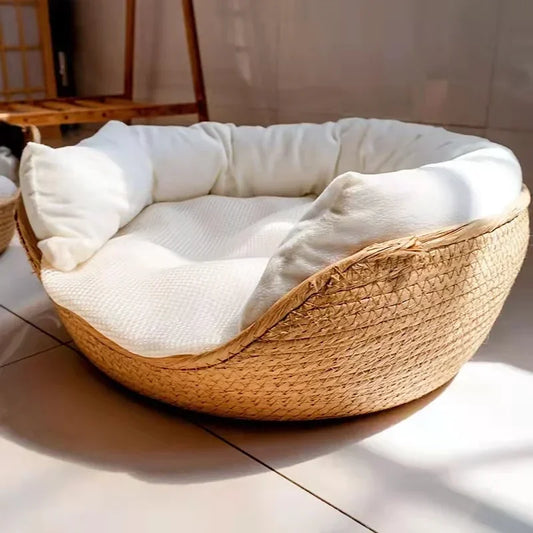 Bamboo woven pet bed