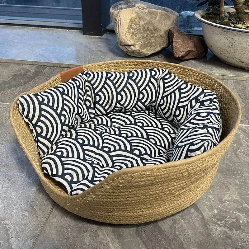 Bamboo woven pet bed