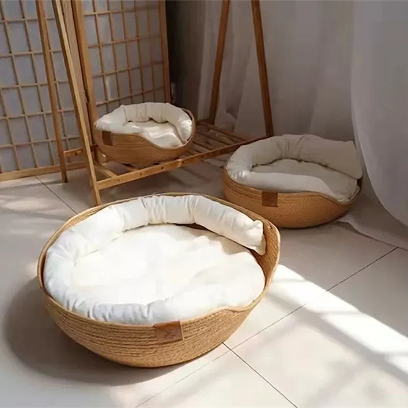 Bamboo woven pet bed