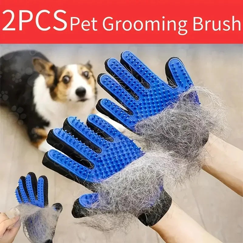2-in-1 Pet Grooming Glove (One pair of Deshedding & Massage mitts for Dogs and Cats)